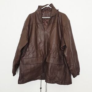 Vintage Brown Genuine Leather Zip Up Removable Hood Unisex Jacket Size 26/28